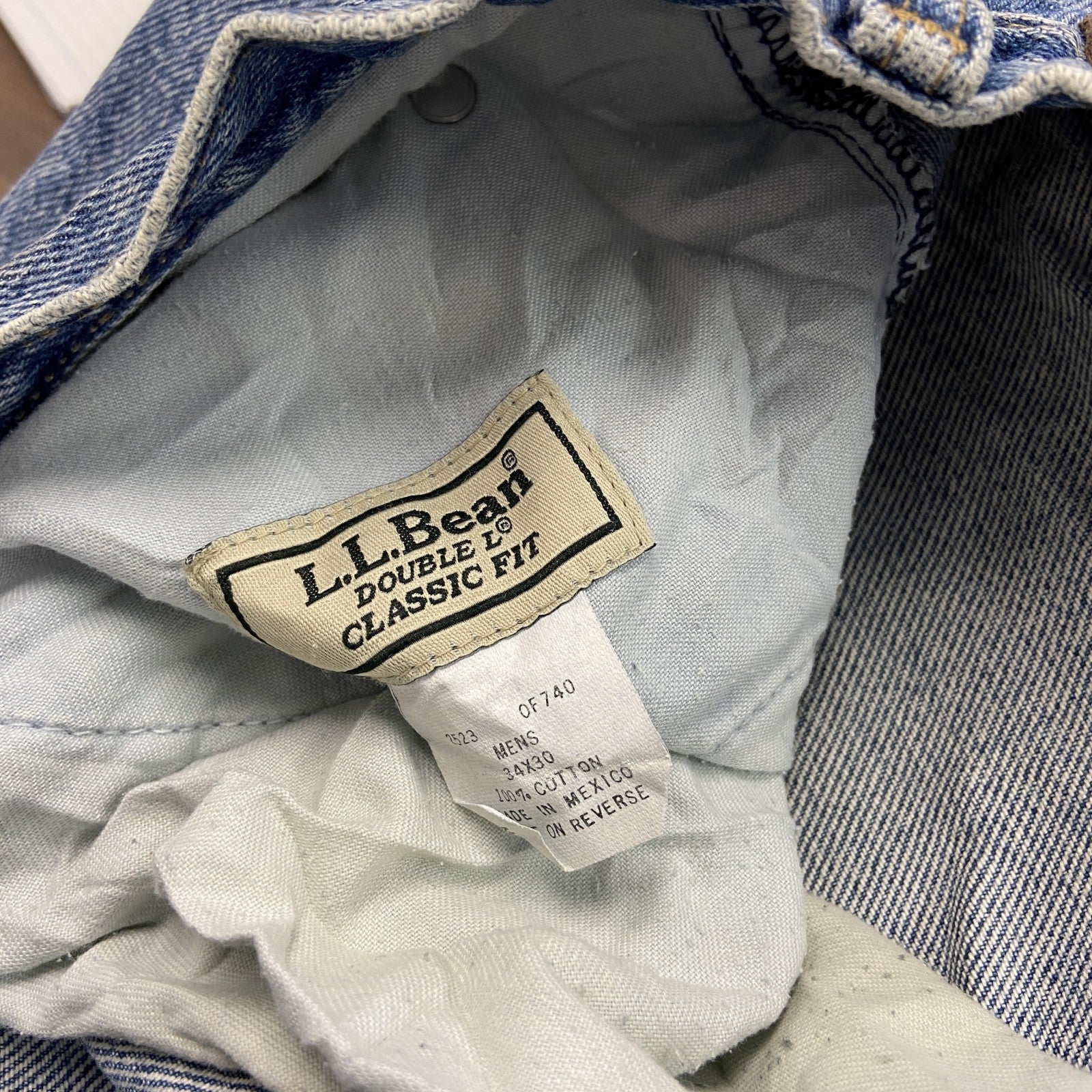 ～00s　L.L.Bean　エルエルビーン　デニムパンツ/ジーンズ　ジップフライ　縦落ち　革パッチ　インディゴ　W34サイズ　古着