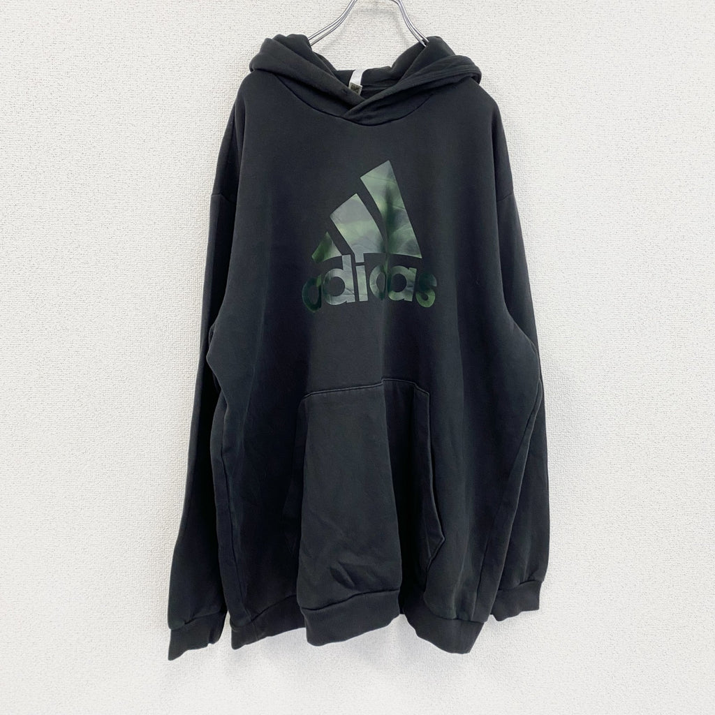 adidas　アディダス　スウェットパーカー/フーディー　パフォーマンスロゴ　黒　ブラック　2XLサイズ　古着