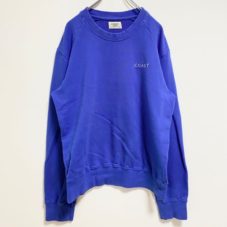 EVERESTISLES　長袖ワンポイントロゴ刺繍スウェット　トレーナー　クルーネック　青　ブルー　秋冬服　Lサイズ　古着