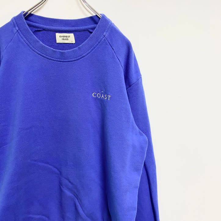 EVERESTISLES　長袖ワンポイントロゴ刺繍スウェット　トレーナー　クルーネック　青　ブルー　秋冬服　Lサイズ　古着