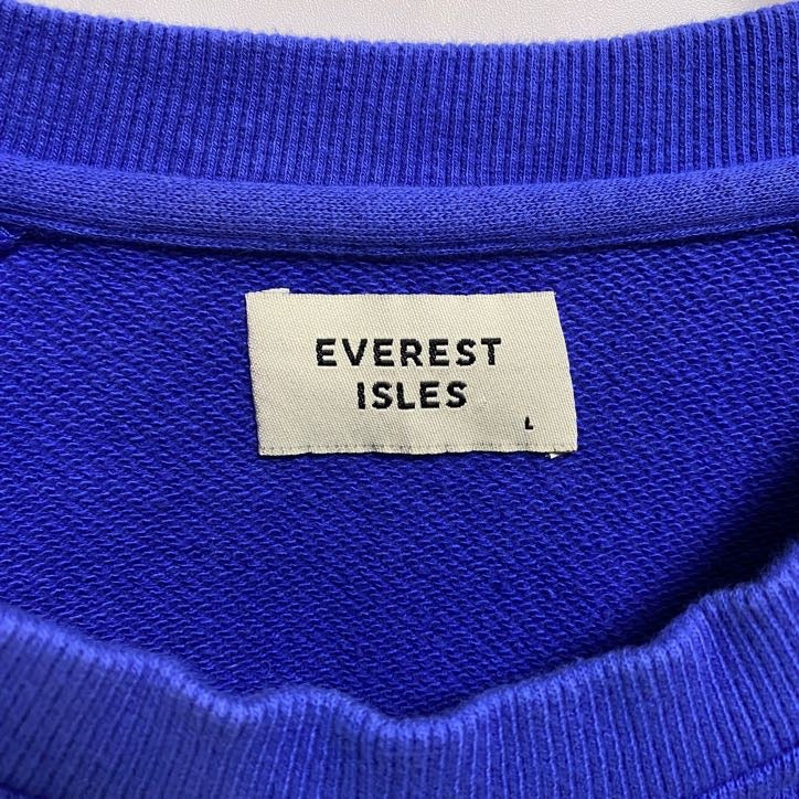 EVERESTISLES　長袖ワンポイントロゴ刺繍スウェット　トレーナー　クルーネック　青　ブルー　秋冬服　Lサイズ　古着