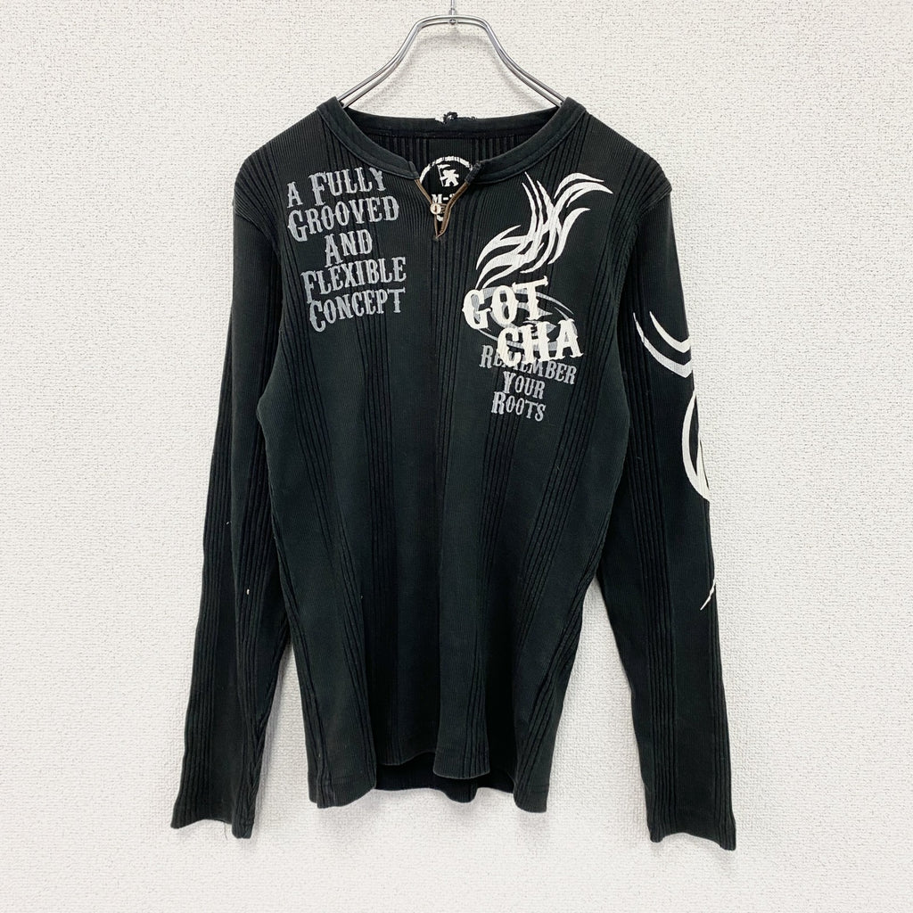 GOTCHA　ガッチャ　長袖プリントTシャツ/ロンT　トライバル　y2k　グランジ　黒　ブラック　Mサイズ　古着
