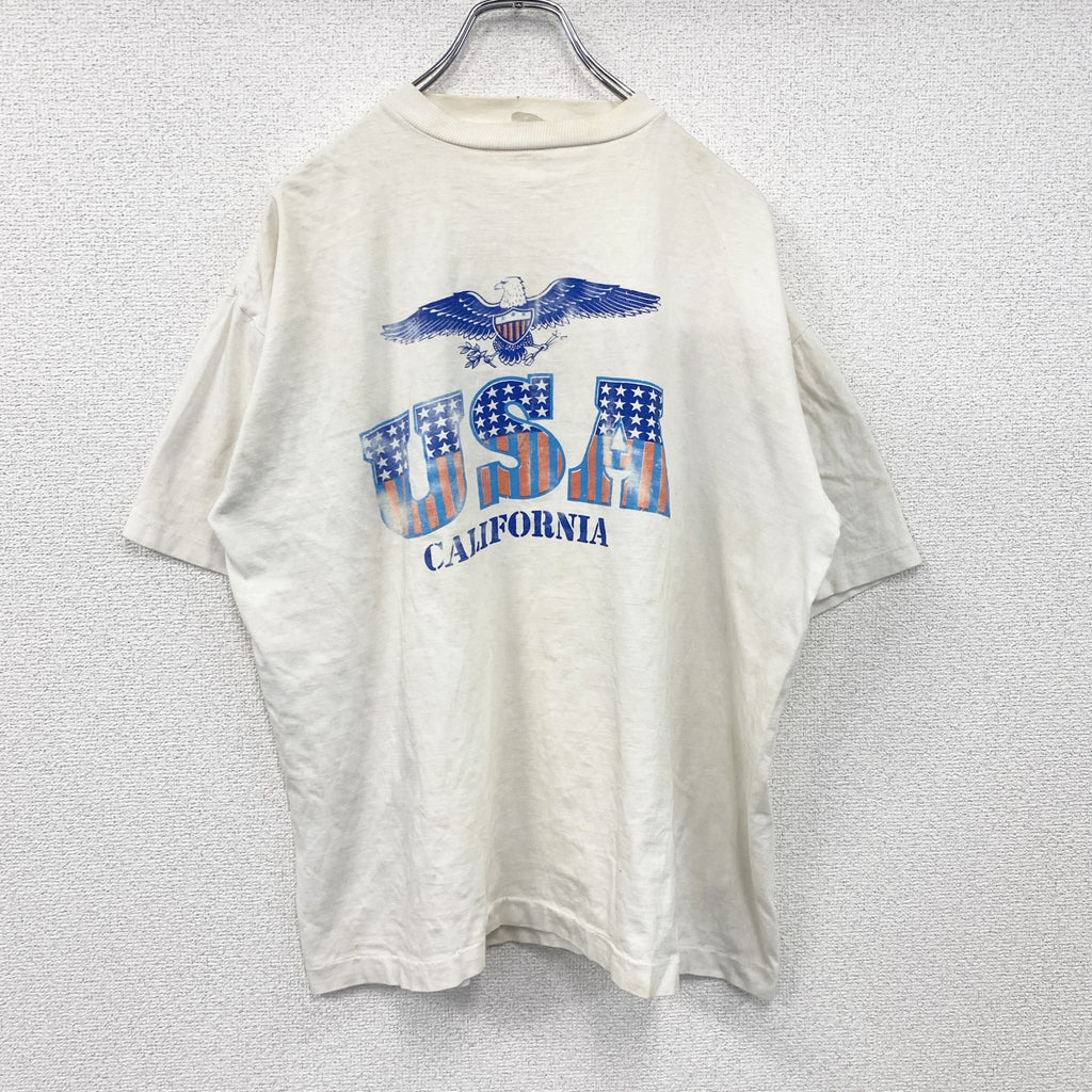 90s～　半袖プリントTシャツ　星条旗　シングルステッチ　ヴィンテージ　白　ホワイト　　古着