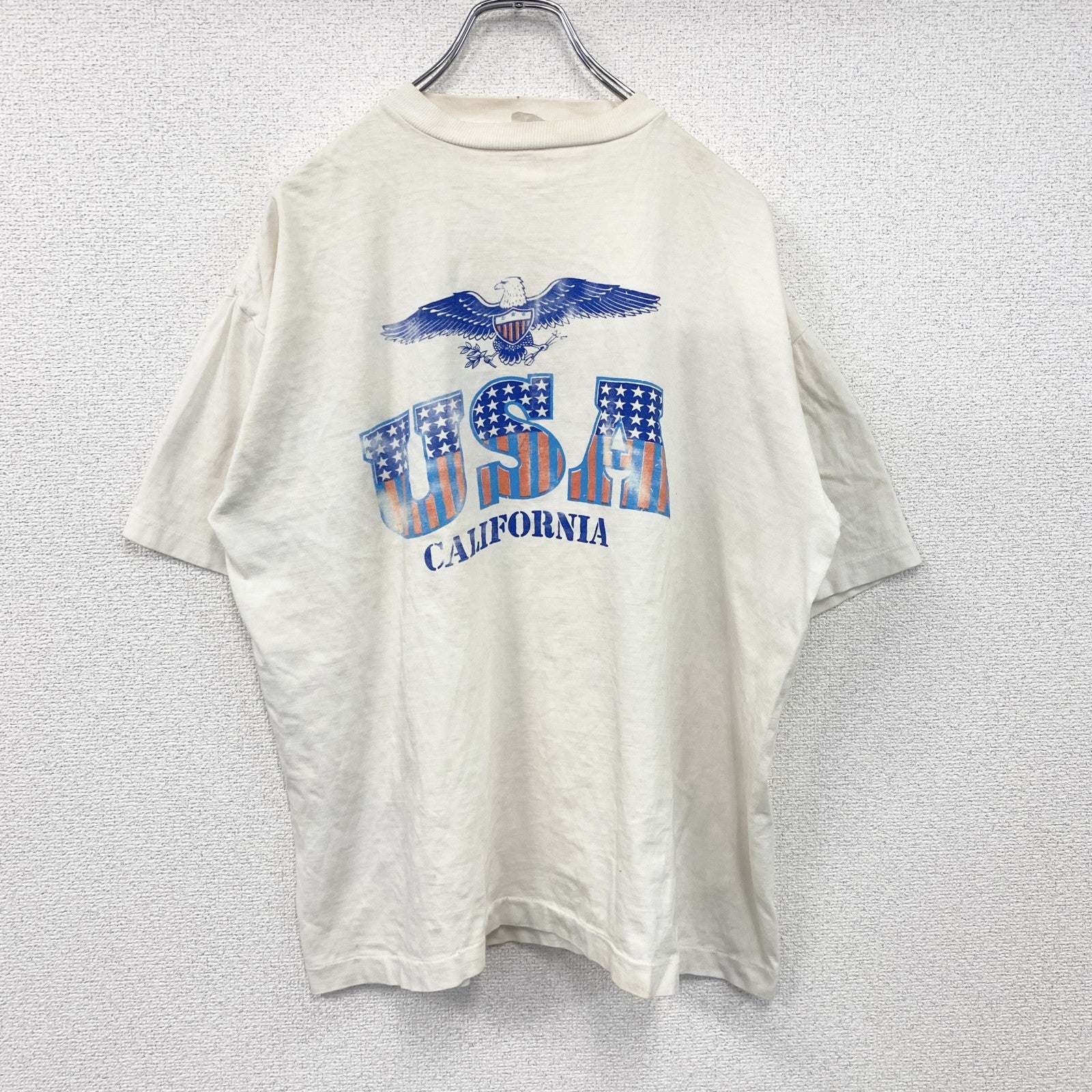90s～　半袖プリントTシャツ　星条旗　シングルステッチ　ヴィンテージ　白　ホワイト　　古着