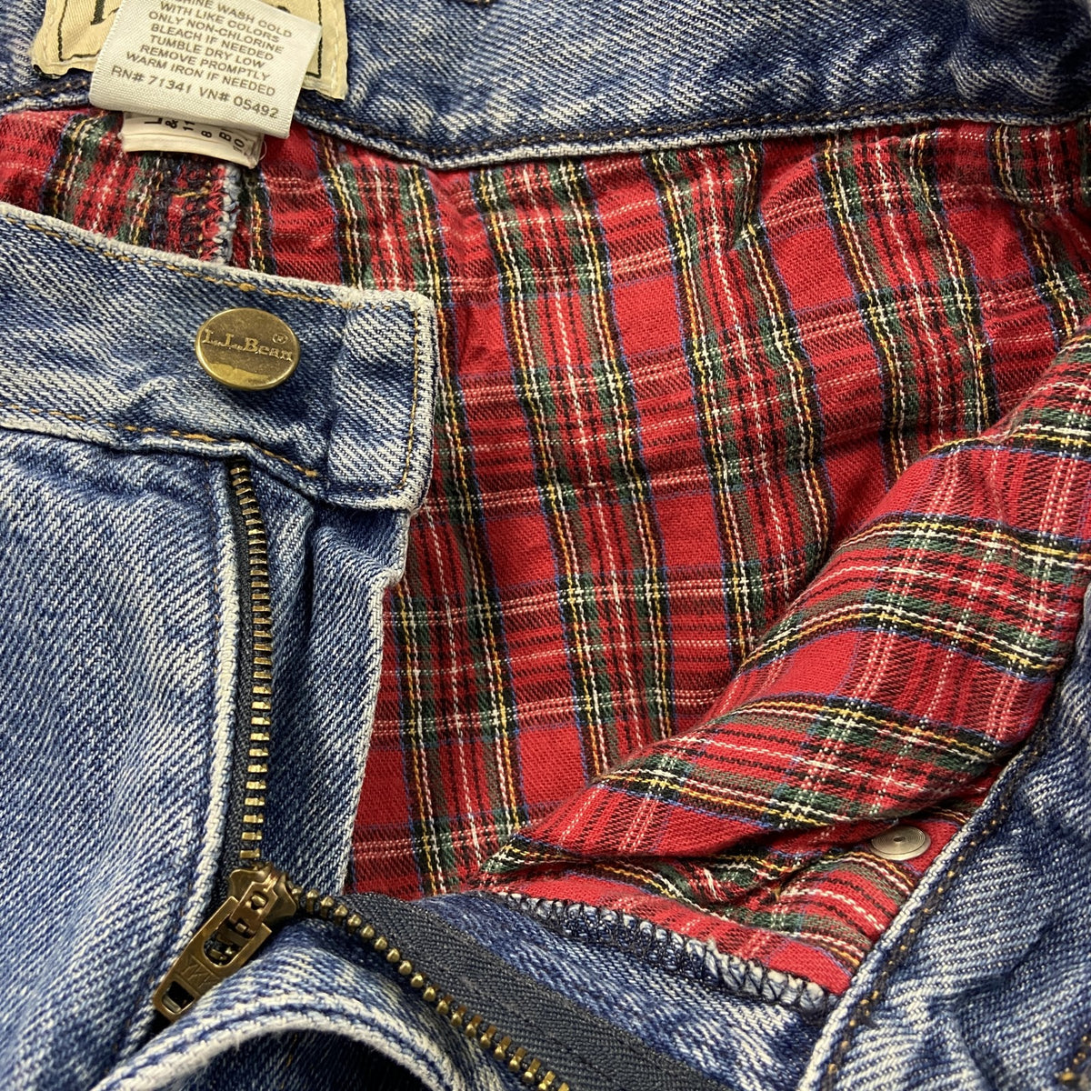 ～00s　L.L.Bean　エルエルビーン　デニムパンツ/ジーンズ　ジップフライ　ネル生地ライナー　革パッチ　インディゴ　10サイズ　古着