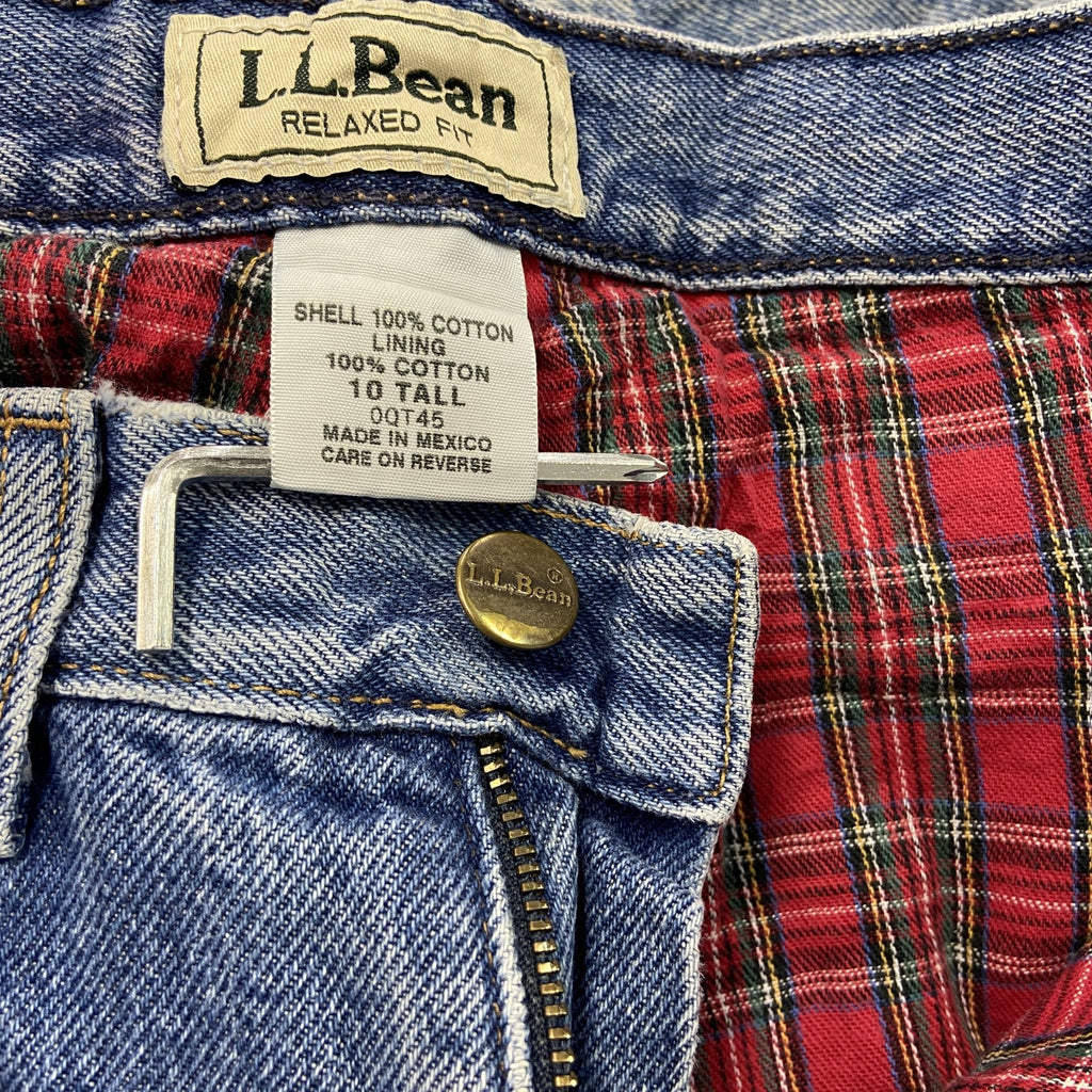 ～00s　L.L.Bean　エルエルビーン　デニムパンツ/ジーンズ　ジップフライ　ネル生地ライナー　革パッチ　インディゴ　10サイズ　古着