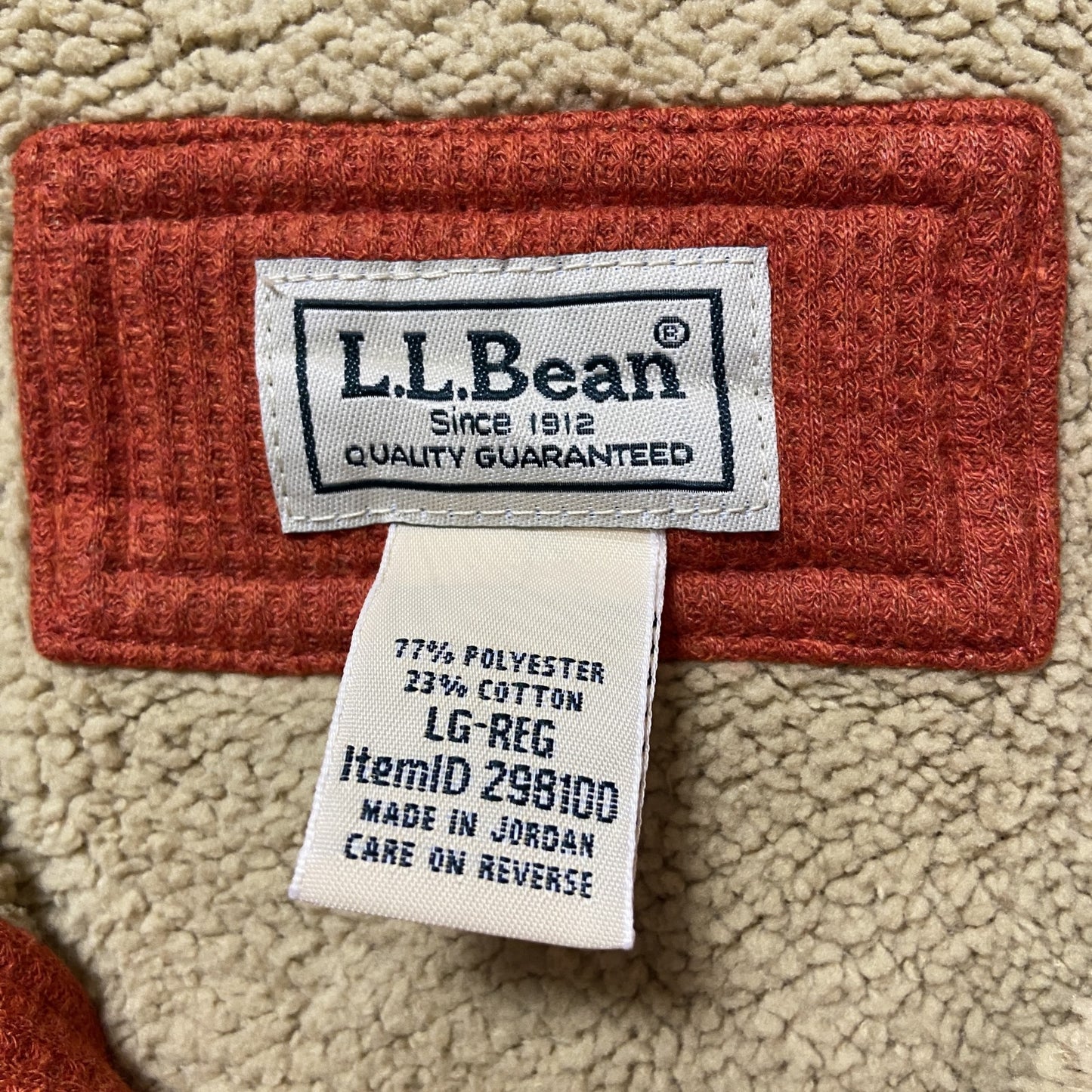 古着 used　L.L.Bean　エルエルビーン　長袖サーマルスウェット　トレーナー　裏地ボアフリース　オレンジ　Lサイズ