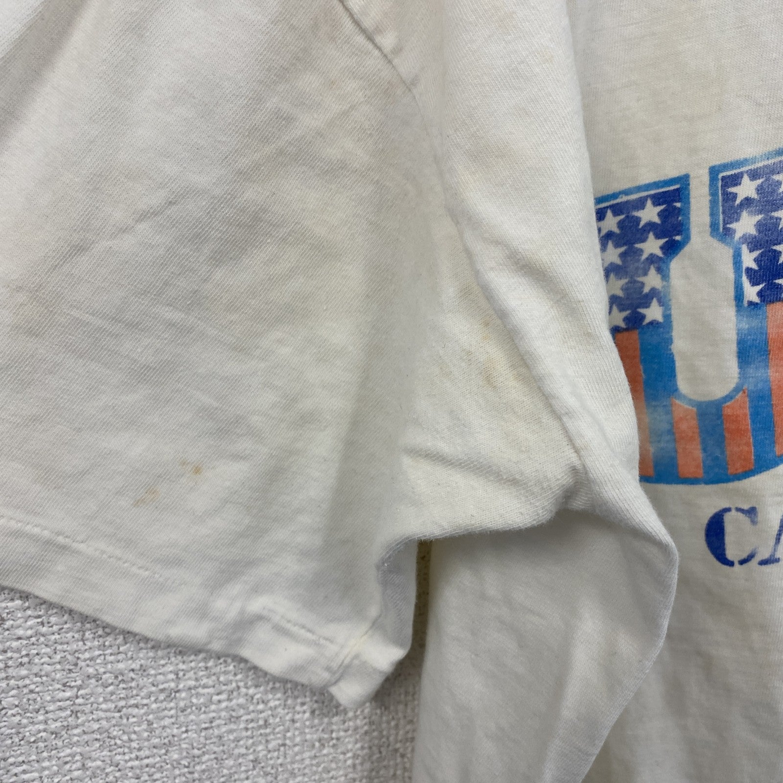 90s～　半袖プリントTシャツ　星条旗　シングルステッチ　ヴィンテージ　白　ホワイト　　古着