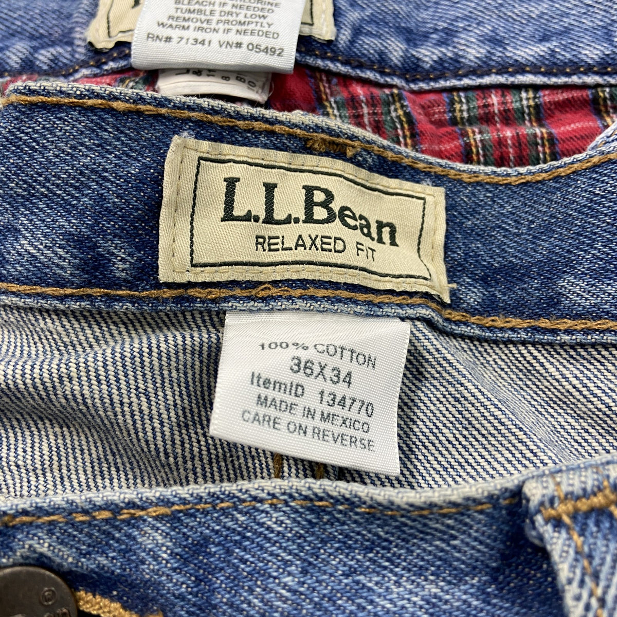 L.L.Bean　エルエルビーン　デニムパンツ/ジーンズ　ジップフライ　革パッチ　インディゴ　W36サイズ　古着