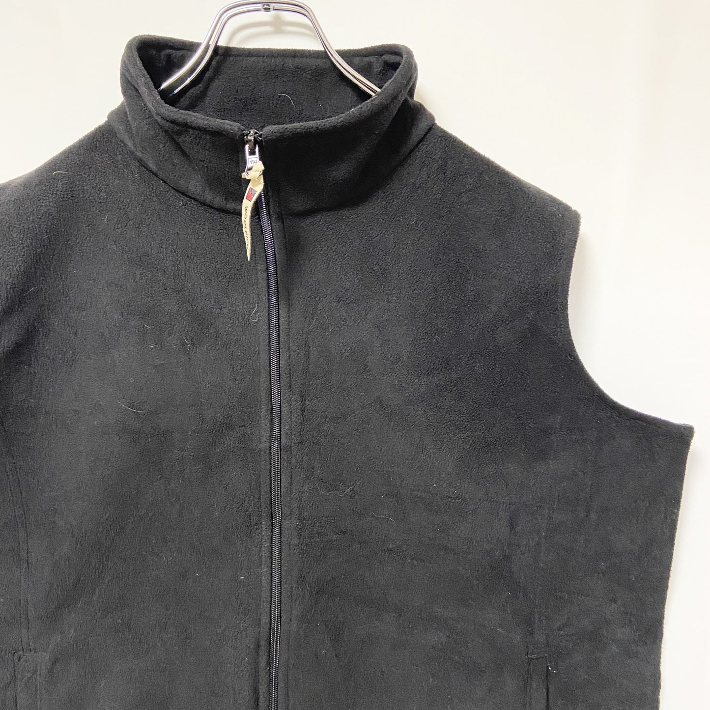 古着 used　WOOLRICH　ウールリッチ　フルジップフリーステックベスト　ハイネック　シンプル　ノームコア　黒　XLサイズ