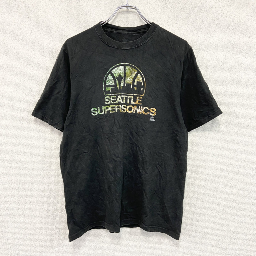 adidas　アディダス　半袖プリントTシャツ　黒　ブラック　Sサイズ カットソー メンズ コットン 古着