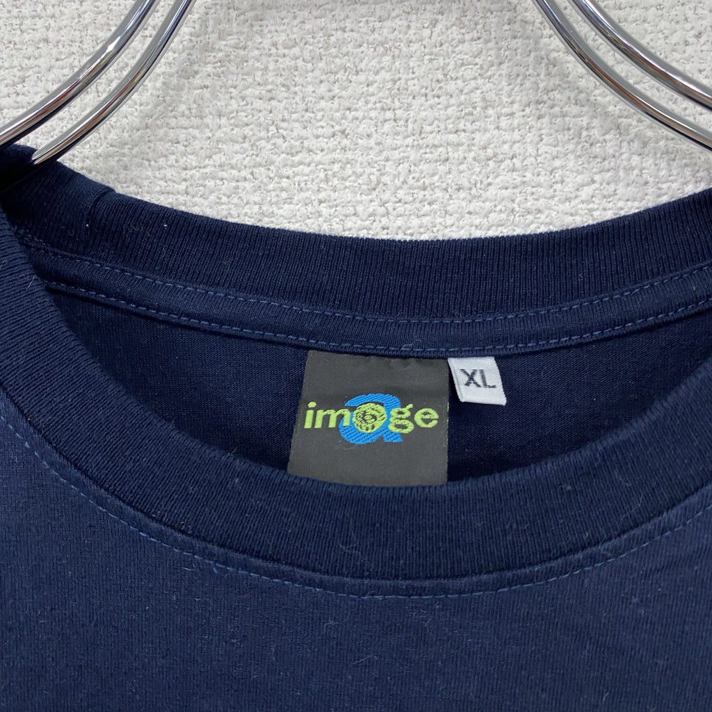 image　半袖プリントメッセージTシャツ　4連プリント　紺　ネイビー　XLサイズ カットソー メンズ コットン 古着
