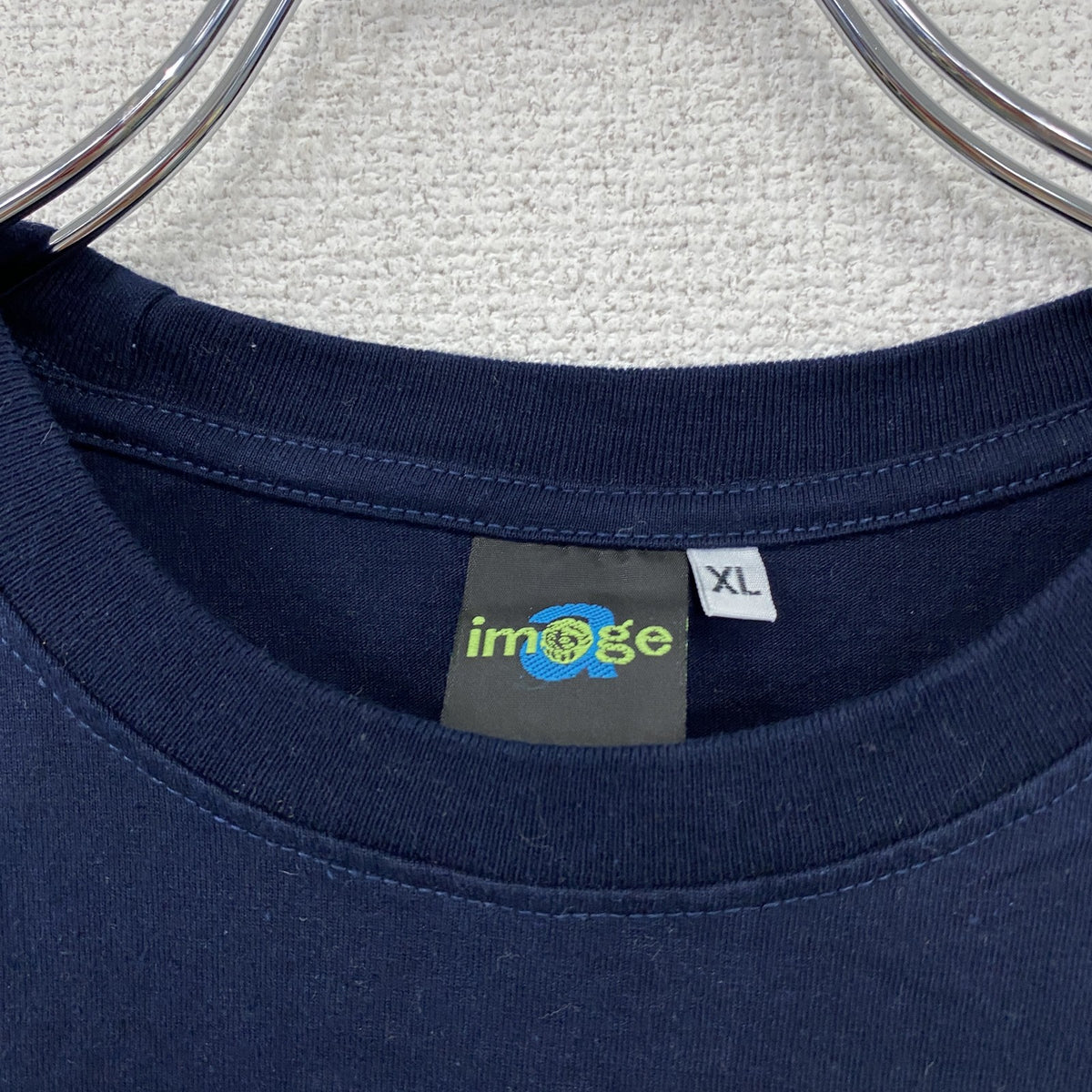 image　半袖プリントメッセージTシャツ　4連プリント　紺　ネイビー　XLサイズ カットソー メンズ コットン 古着