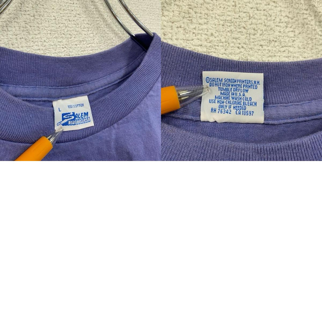 90s　SALEM　半袖プリントTシャツ　ヴィンテージ　シングルステッチ　紫　パープル　Lサイズ　古着