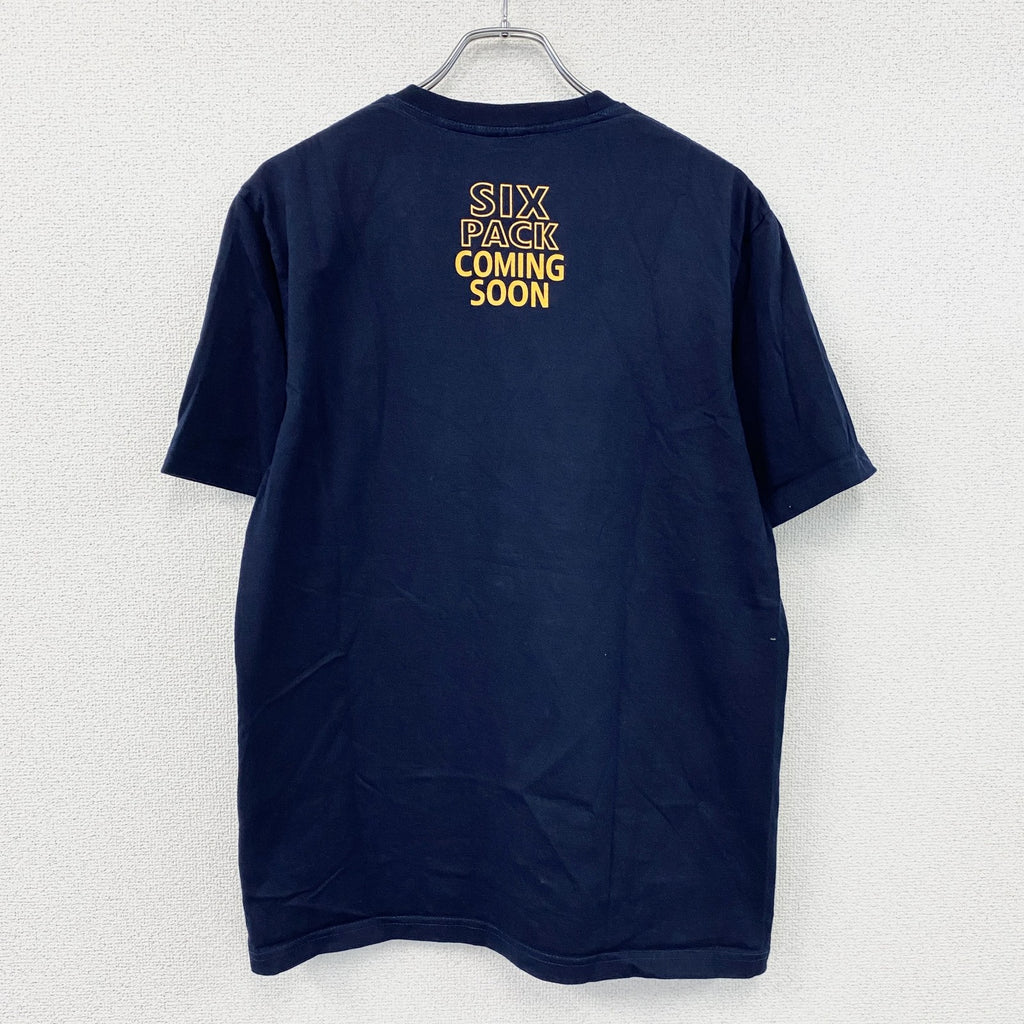 image　半袖プリントメッセージTシャツ　4連プリント　紺　ネイビー　XLサイズ カットソー メンズ コットン 古着