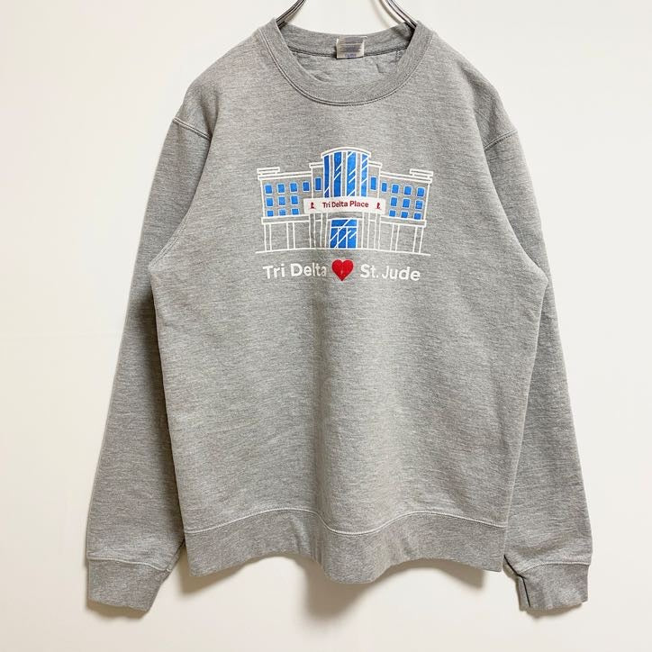 PORT&COMPANY　長袖プリントスウェット　トレーナー　クルーネック　グレー　灰色　秋冬服　Mサイズ　古着