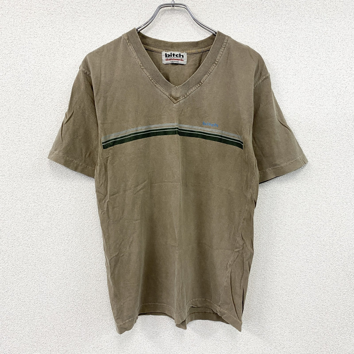 bitch skateboards　ビッチスケートボード　半袖Tシャツ　Vネック　茶色　ブラウン　Lサイズ　古着