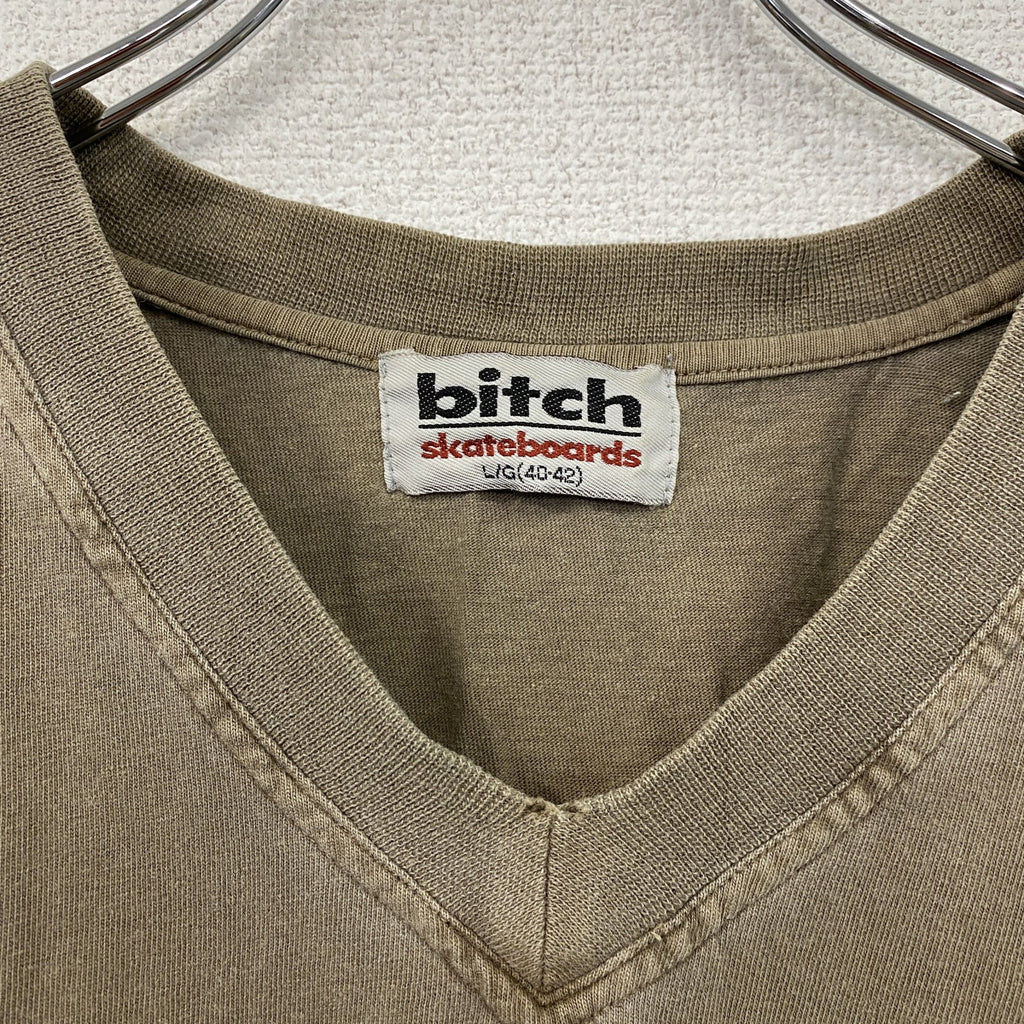 bitch skateboards　ビッチスケートボード　半袖Tシャツ　Vネック　茶色　ブラウン　Lサイズ　古着
