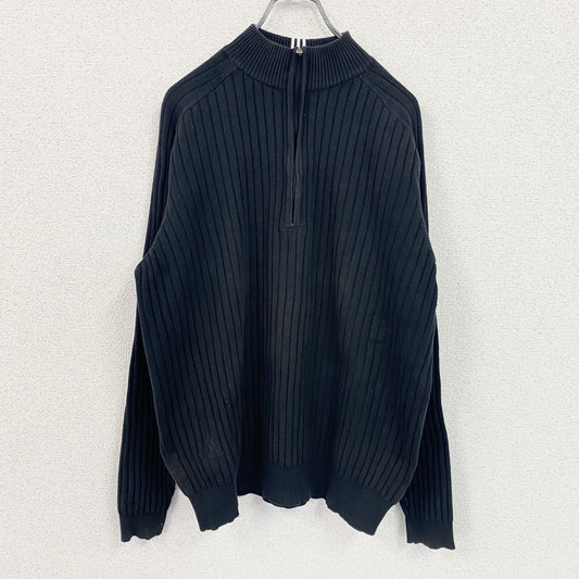 00s　adidas　アディダス　コットンニットセーター　ヴィンテージ　ハーフジップ　黒　ブラック　Lサイズ