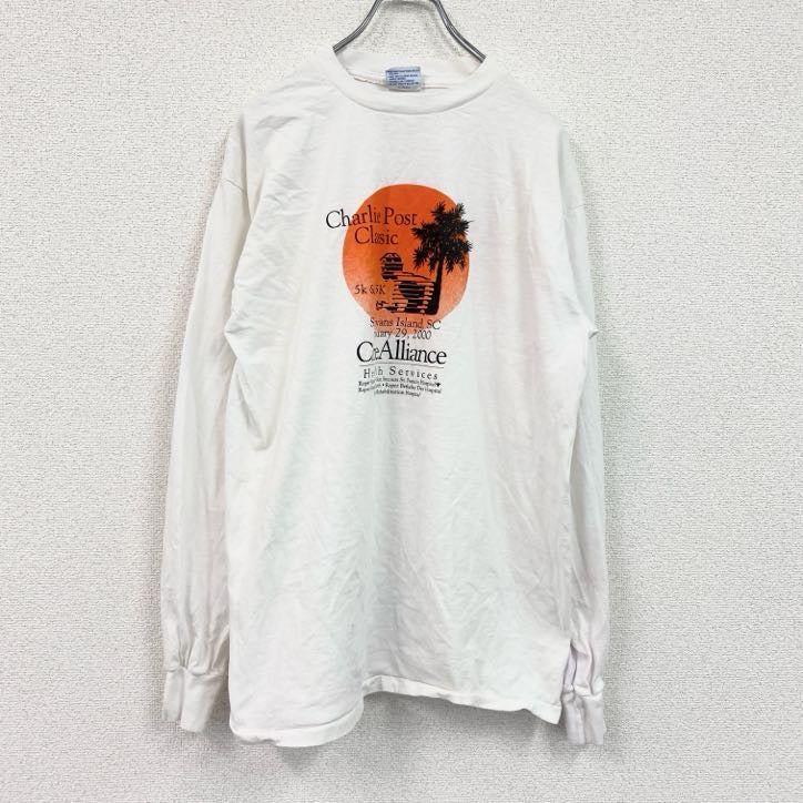 90s　All Sport　オールスポーツ　長袖プリントTシャツ　ヴィンテージ　白　ホワイト　Lサイズ　古着