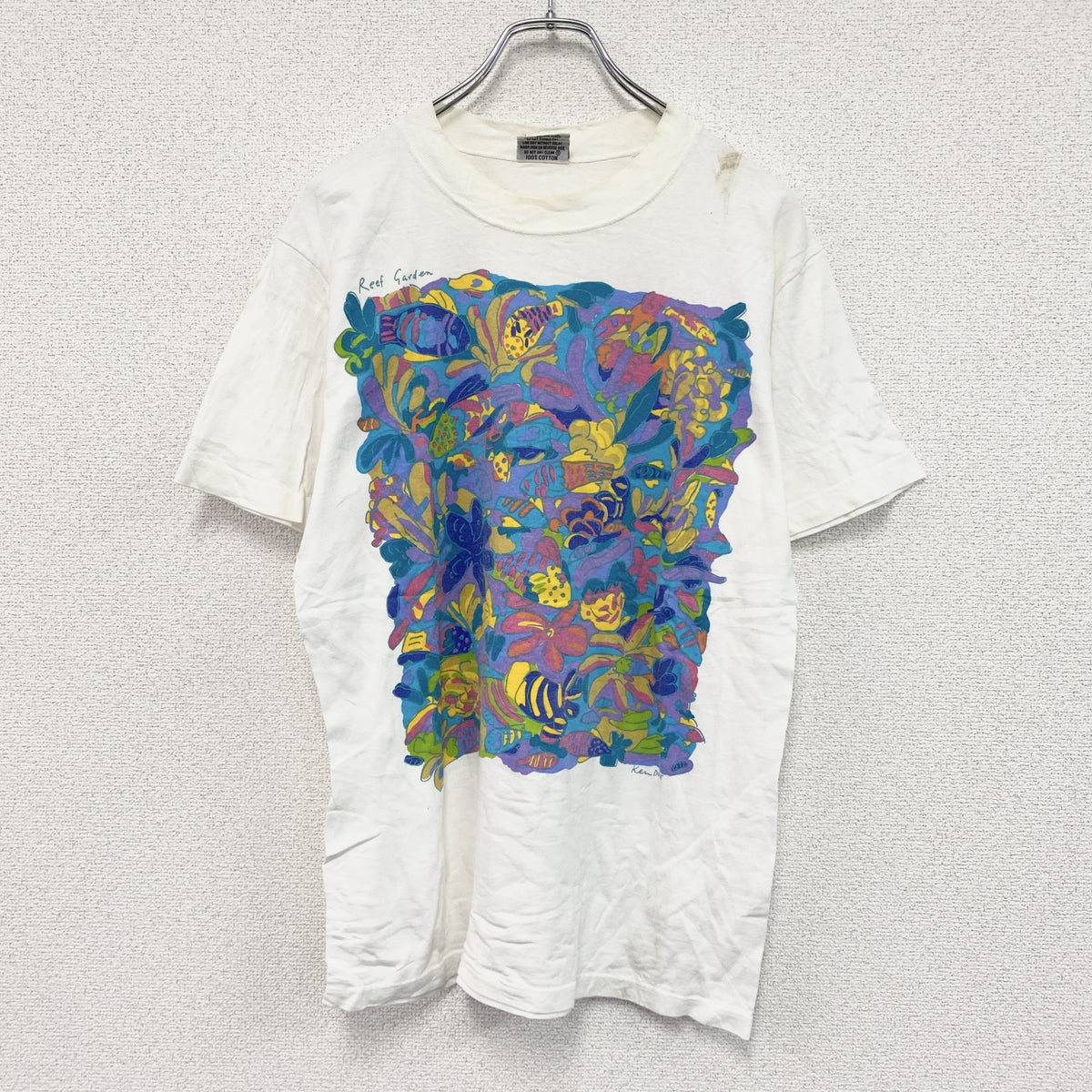 Ken Done　Reef Garden　ケーンドーン　半袖プリントTシャツ　アート　白　ホワイト　Sサイズ　古着
