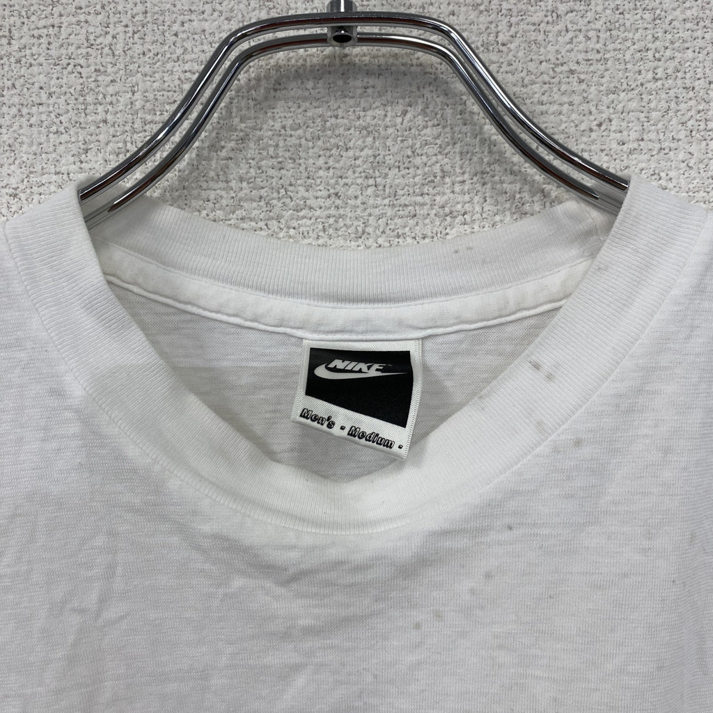 90s　NIKE　ナイキ　半袖プリントTシャツ　スウッシュ　デカロゴ　シングルステッチ　ヴィンテージ　白　ホワイト　Mサイズ　古着