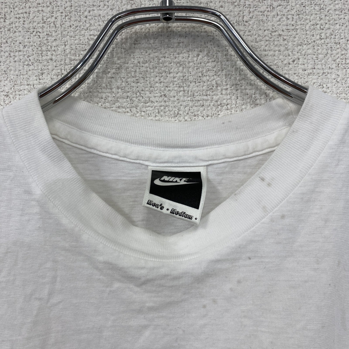 90s　NIKE　ナイキ　半袖プリントTシャツ　スウッシュ　デカロゴ　シングルステッチ　ヴィンテージ　白　ホワイト　Mサイズ　古着