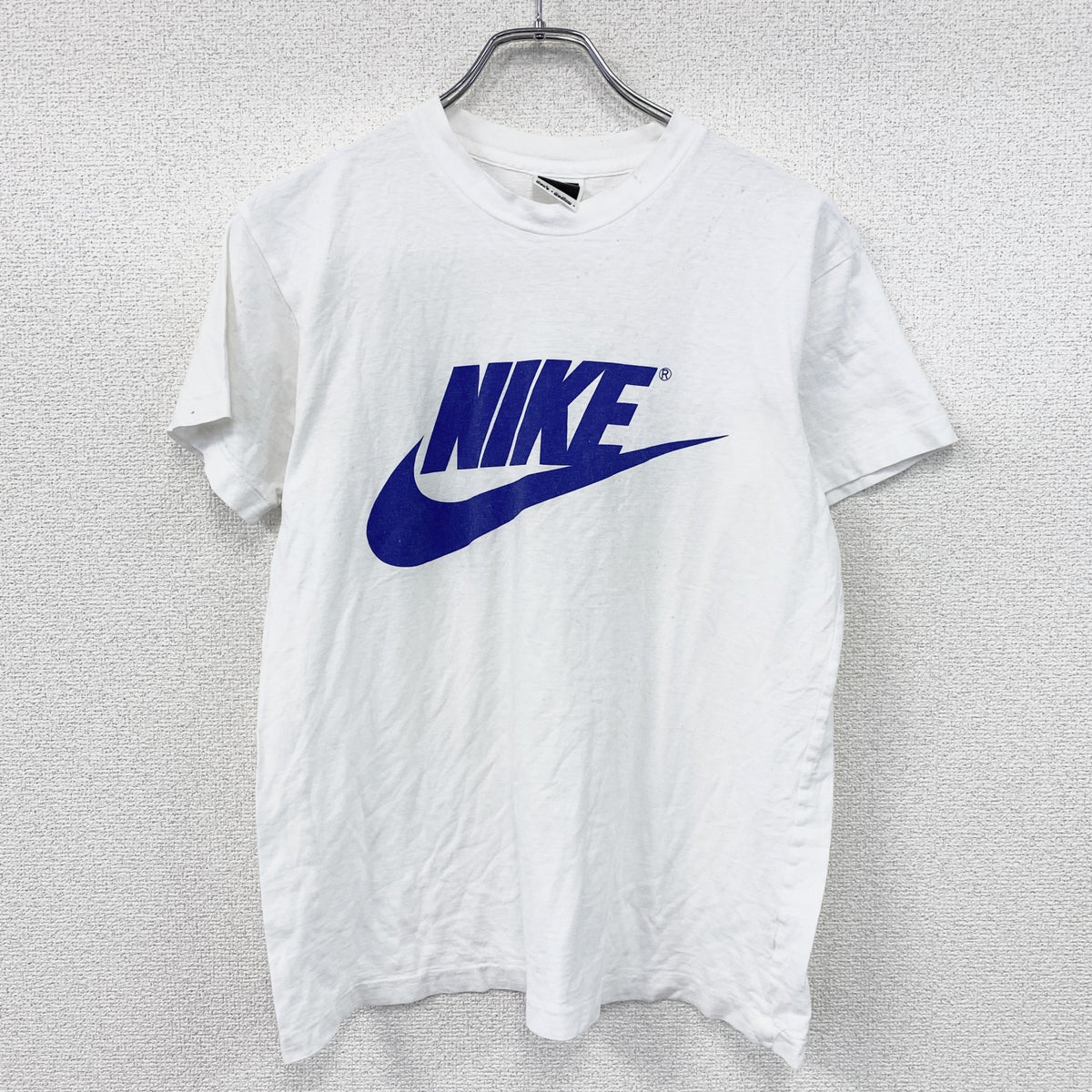 90s　NIKE　ナイキ　半袖プリントTシャツ　スウッシュ　デカロゴ　シングルステッチ　ヴィンテージ　白　ホワイト　Mサイズ　古着