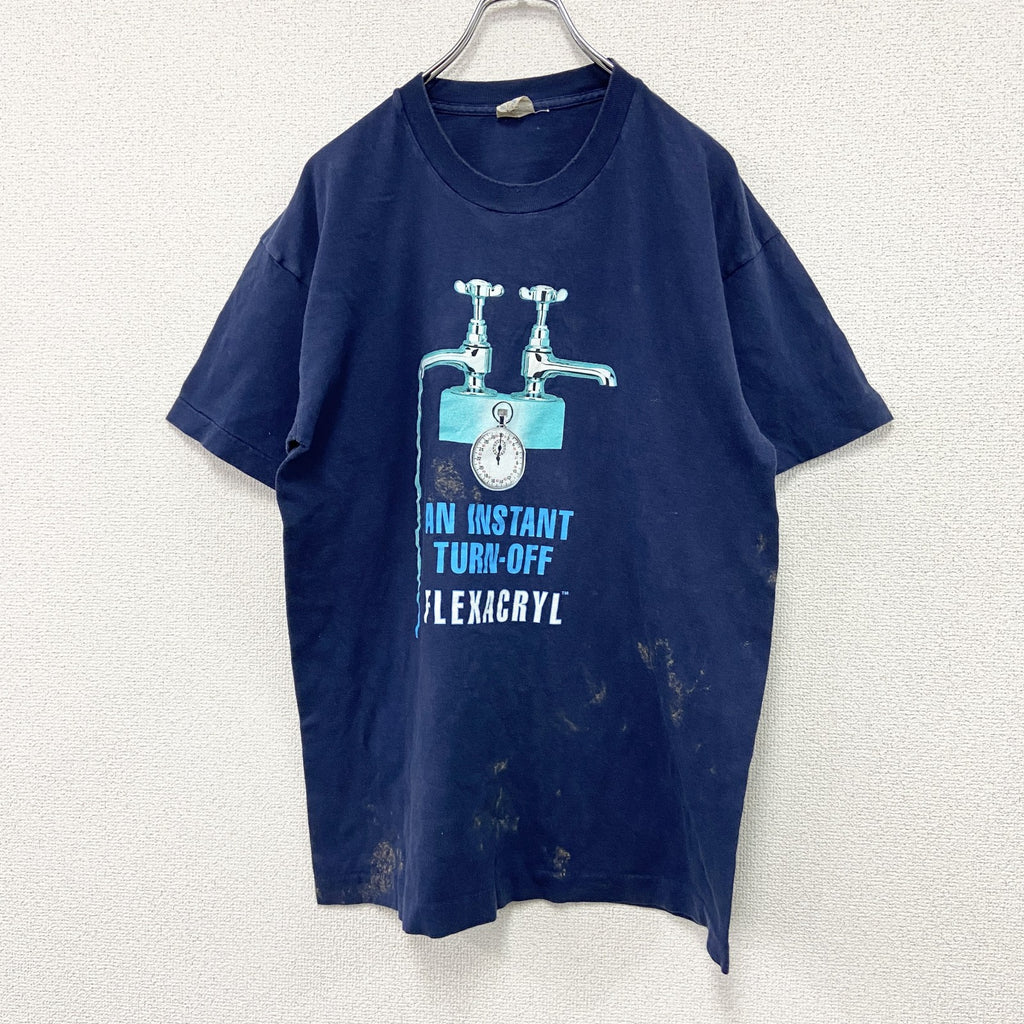 ～90s　SCREEN STARS　半袖プリントTシャツ　FLEXACRYL　ヴィンテージ　紺　ネイビー　Lサイズ　　古着