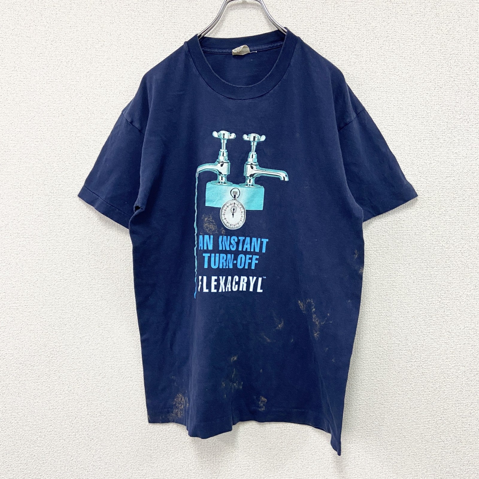 ～90s　SCREEN STARS　半袖プリントTシャツ　FLEXACRYL　ヴィンテージ　紺　ネイビー　Lサイズ　　古着