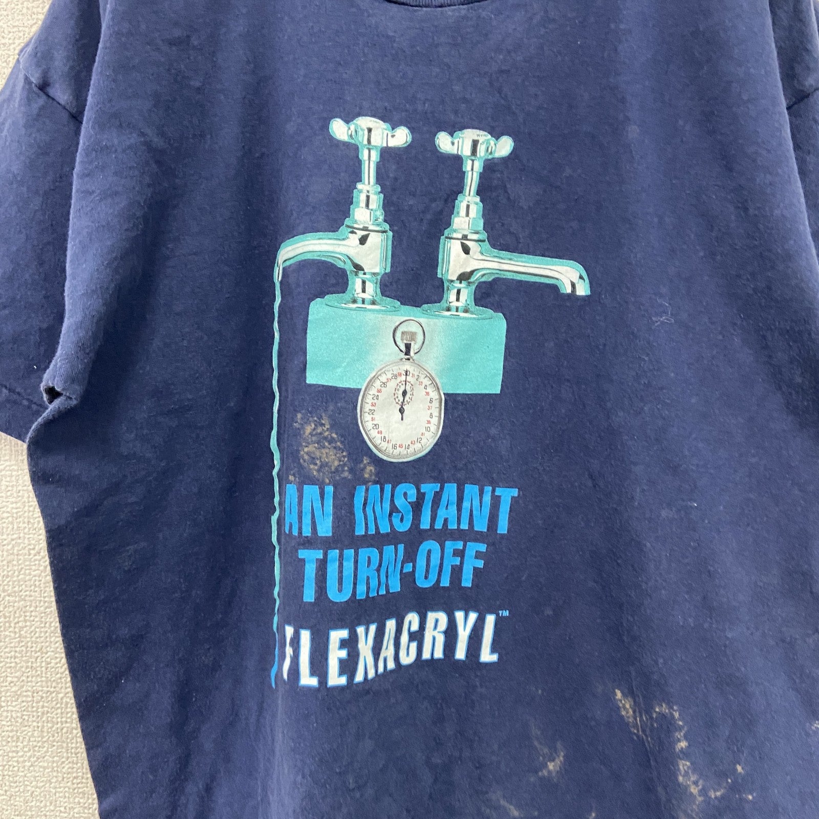 ～90s　SCREEN STARS　半袖プリントTシャツ　FLEXACRYL　ヴィンテージ　紺　ネイビー　Lサイズ　　古着