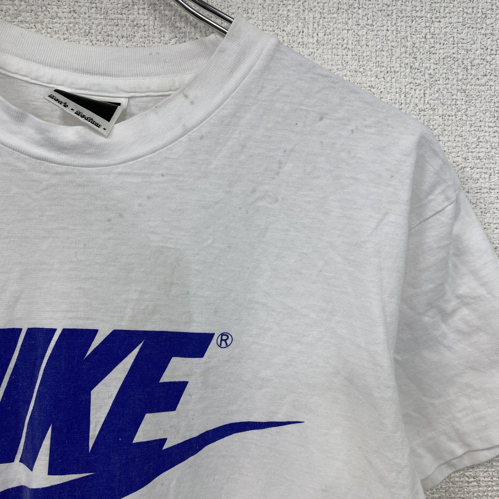 90s　NIKE　ナイキ　半袖プリントTシャツ　スウッシュ　デカロゴ　シングルステッチ　ヴィンテージ　白　ホワイト　Mサイズ　古着