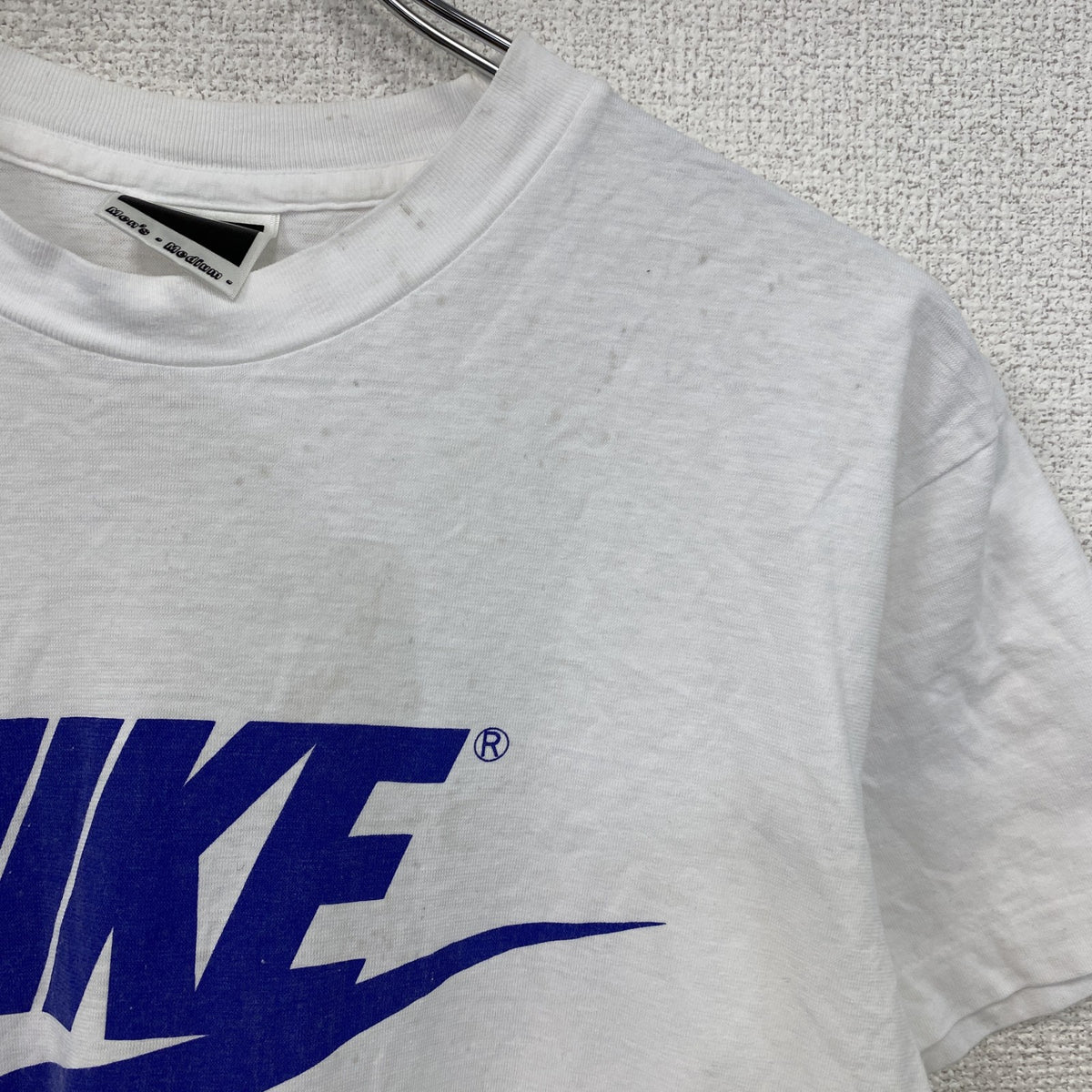 90s　NIKE　ナイキ　半袖プリントTシャツ　スウッシュ　デカロゴ　シングルステッチ　ヴィンテージ　白　ホワイト　Mサイズ　古着