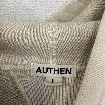 AUTHEN　オーテン　スウェットパーカー/フーディー　両V　デカロゴ　ベージュ　Lサイズ
