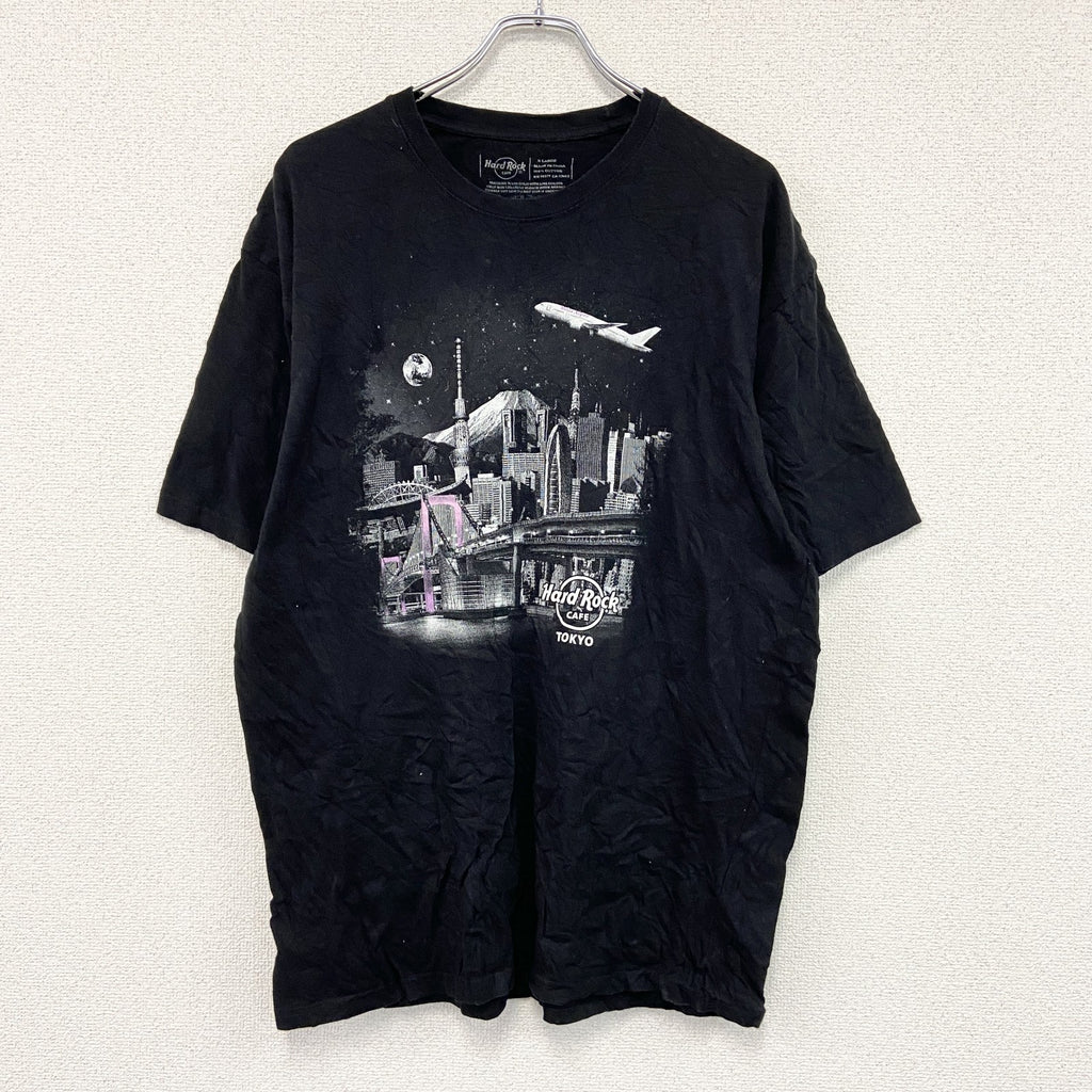Hard Rock　ハードロック　半袖プリントTシャツ　黒　ブラック　XLサイズ カットソー メンズ コットン 古着