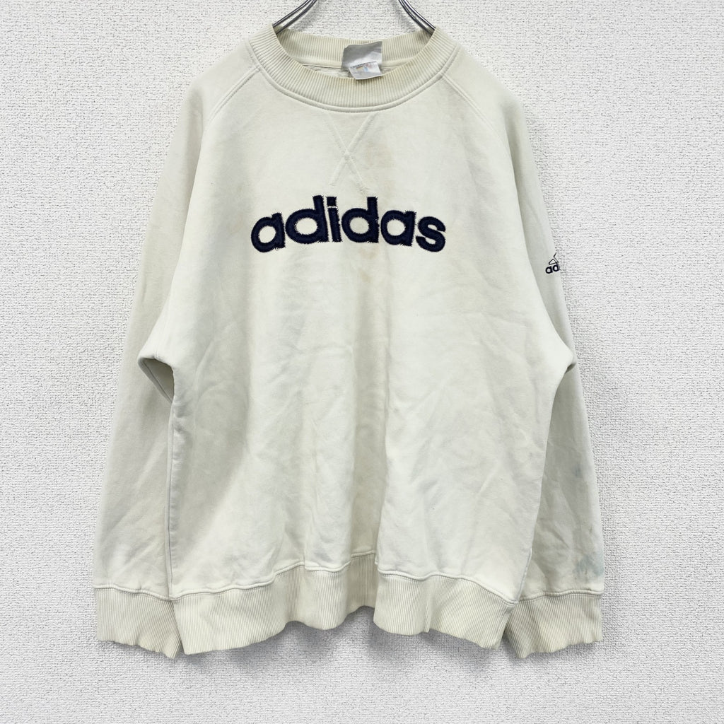 90s～　adidas　アディダス　スウェット/トレーナー　前V　デカロゴ　ヴィンテージ　白　ホワイト　Sサイズ　古着