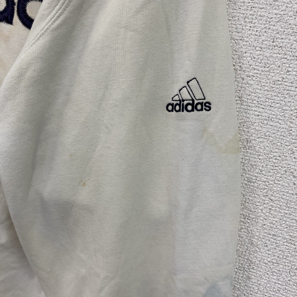 90s～　adidas　アディダス　スウェット/トレーナー　前V　デカロゴ　ヴィンテージ　白　ホワイト　Sサイズ　古着