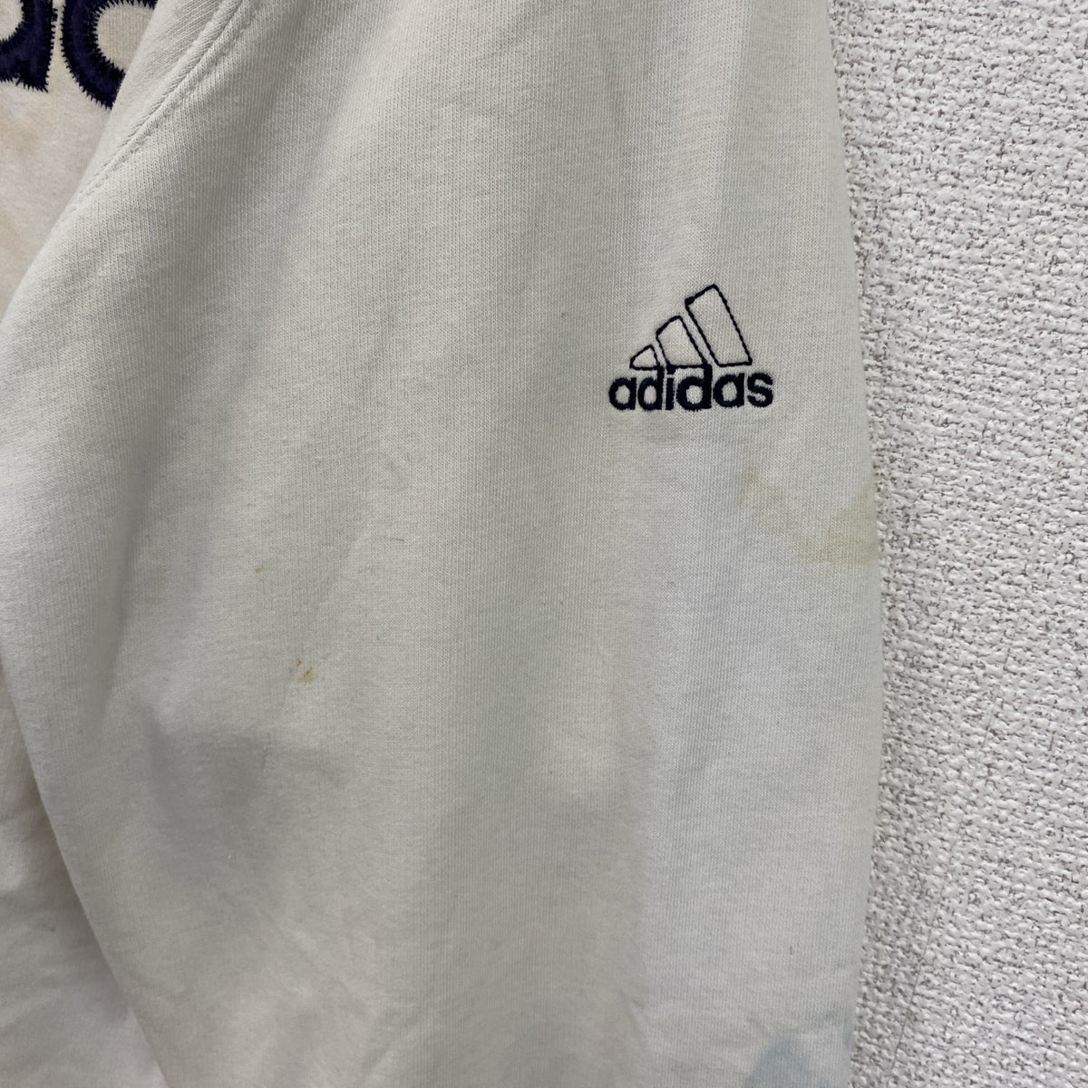 90s～　adidas　アディダス　スウェット/トレーナー　前V　デカロゴ　ヴィンテージ　白　ホワイト　Sサイズ　古着