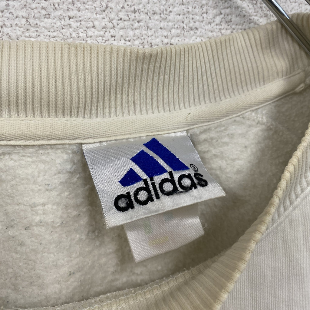 90s～　adidas　アディダス　スウェット/トレーナー　前V　デカロゴ　ヴィンテージ　白　ホワイト　Sサイズ　古着