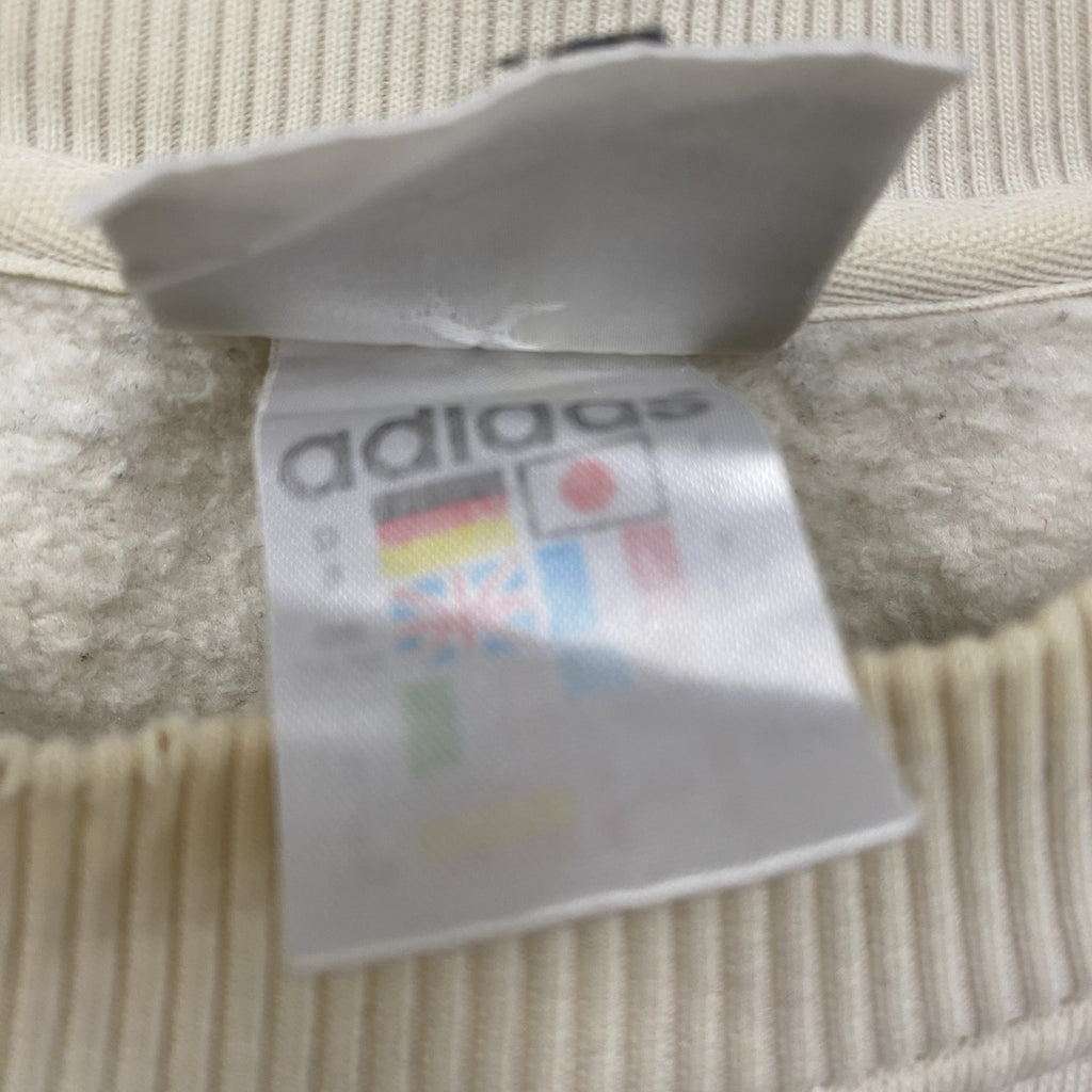 90s～　adidas　アディダス　スウェット/トレーナー　前V　デカロゴ　ヴィンテージ　白　ホワイト　Sサイズ　古着