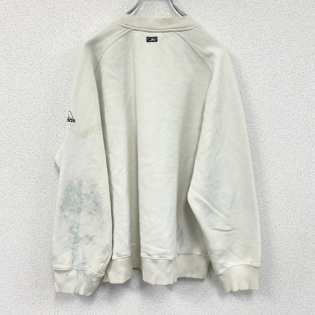 90s～　adidas　アディダス　スウェット/トレーナー　前V　デカロゴ　ヴィンテージ　白　ホワイト　Sサイズ　古着