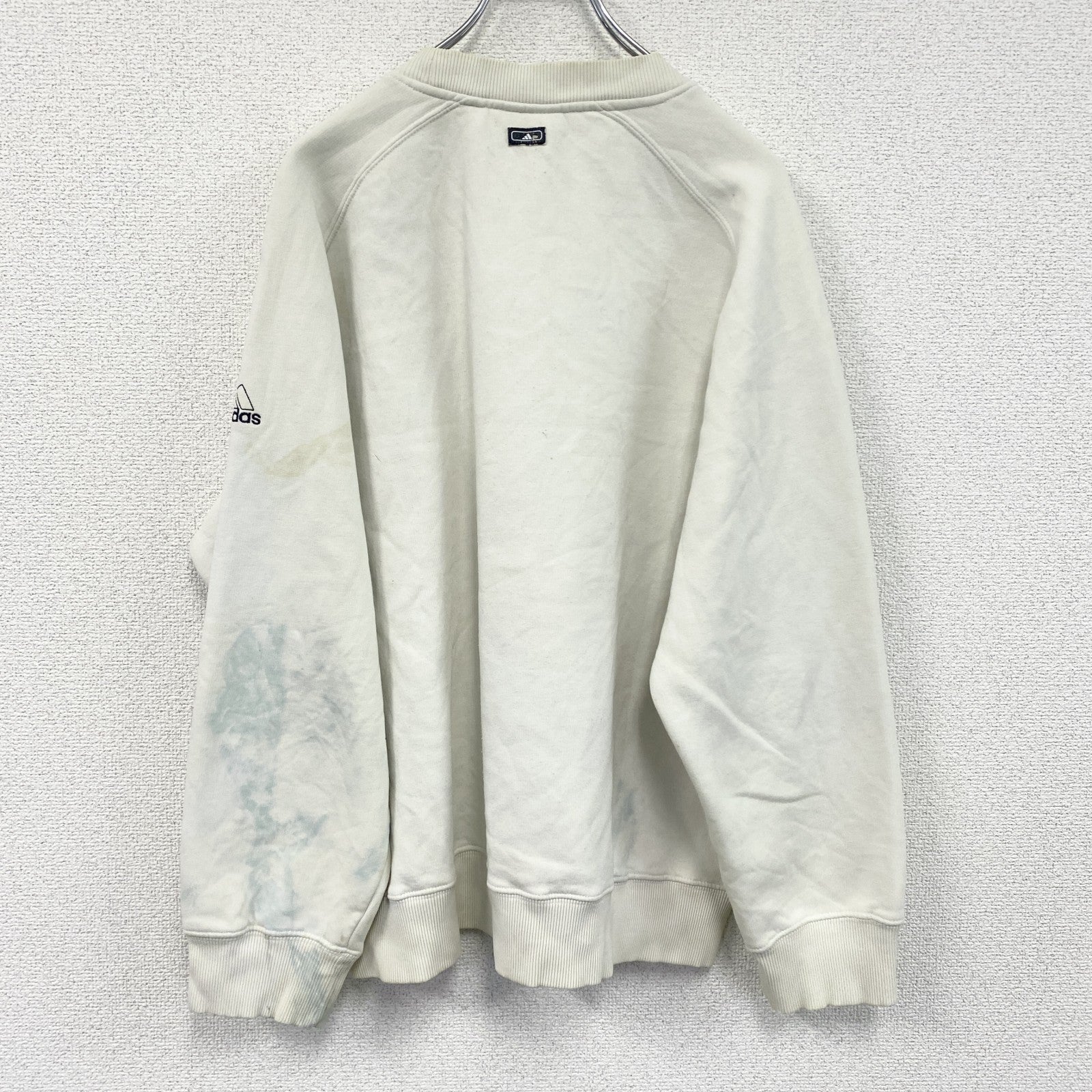 90s～　adidas　アディダス　スウェット/トレーナー　前V　デカロゴ　ヴィンテージ　白　ホワイト　Sサイズ　古着