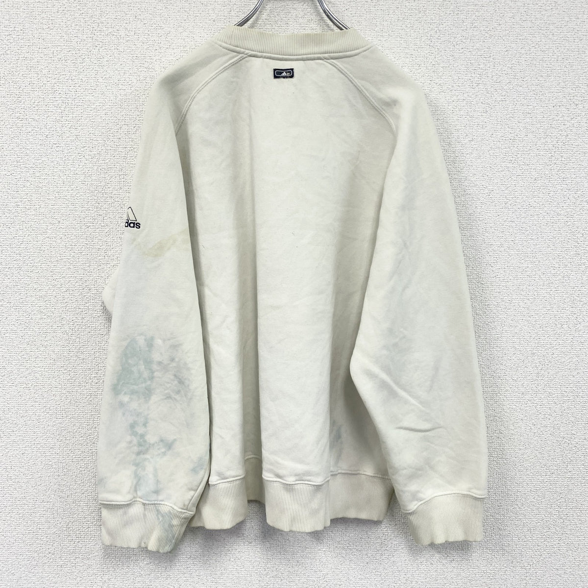 90s～　adidas　アディダス　スウェット/トレーナー　前V　デカロゴ　ヴィンテージ　白　ホワイト　Sサイズ　古着