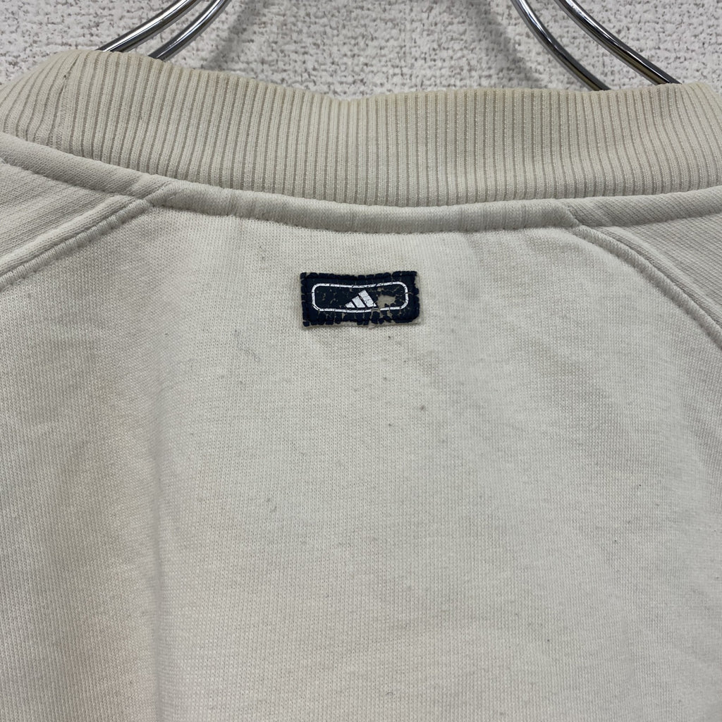 90s～　adidas　アディダス　スウェット/トレーナー　前V　デカロゴ　ヴィンテージ　白　ホワイト　Sサイズ　古着