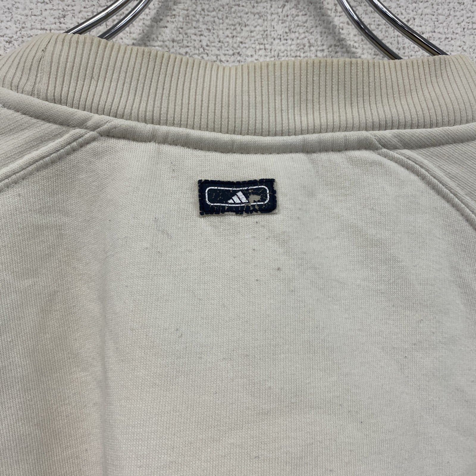 90s～　adidas　アディダス　スウェット/トレーナー　前V　デカロゴ　ヴィンテージ　白　ホワイト　Sサイズ　古着