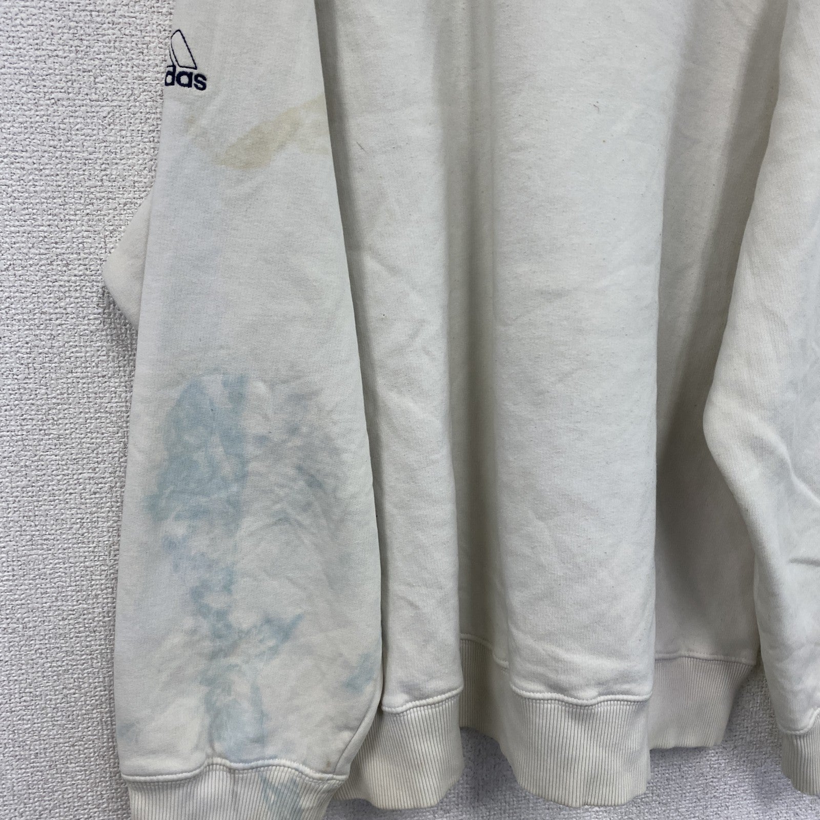 90s～　adidas　アディダス　スウェット/トレーナー　前V　デカロゴ　ヴィンテージ　白　ホワイト　Sサイズ　古着