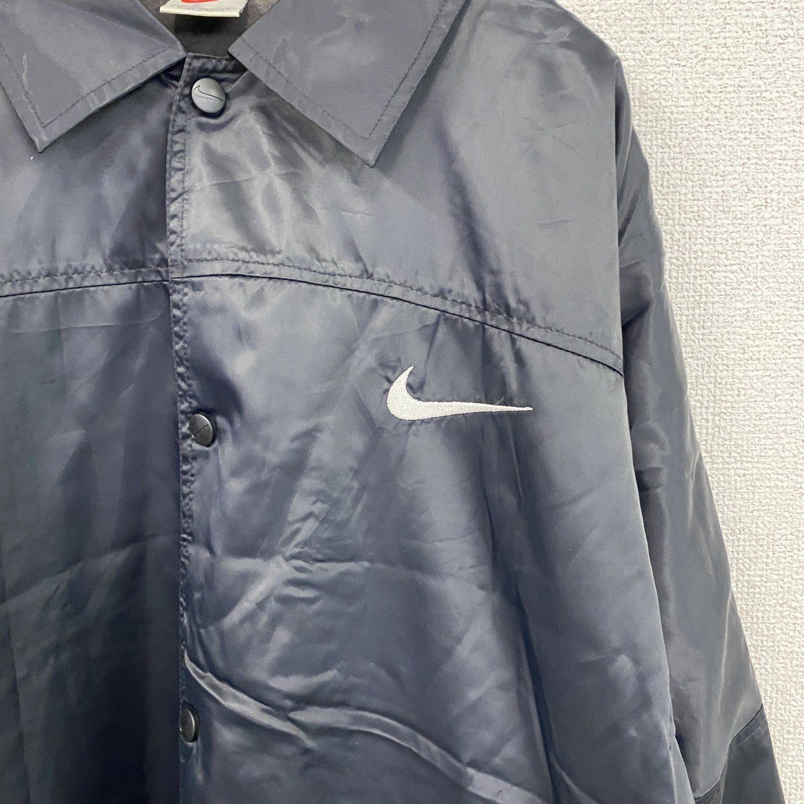 90s～　NIKE　ナイキ　コーチジャケット　フルボタンナイロンジャケット　スウッシュ　黒　ブラック　XLサイズ　　ヴィンテージ　古着