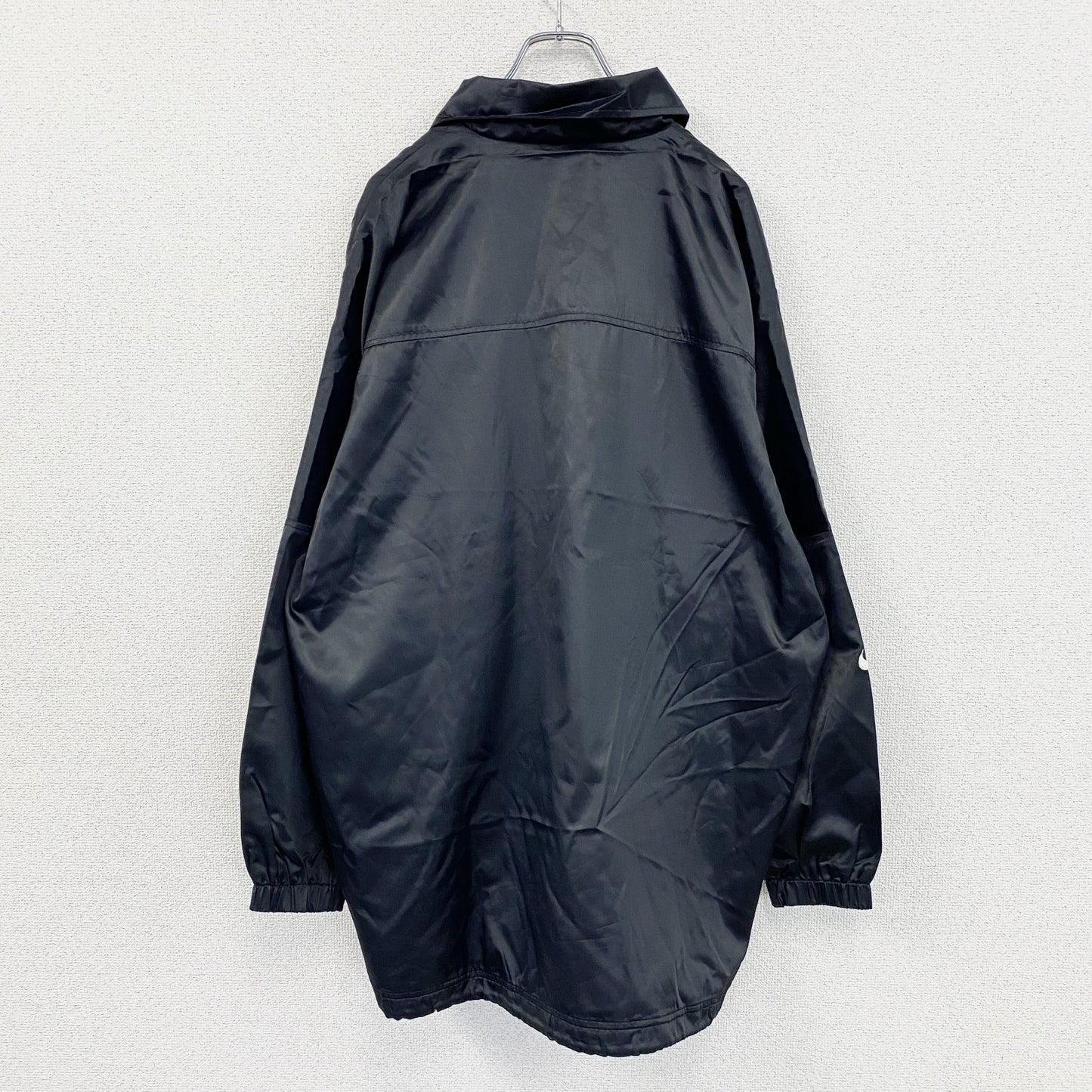 90s～　NIKE　ナイキ　コーチジャケット　フルボタンナイロンジャケット　スウッシュ　黒　ブラック　XLサイズ