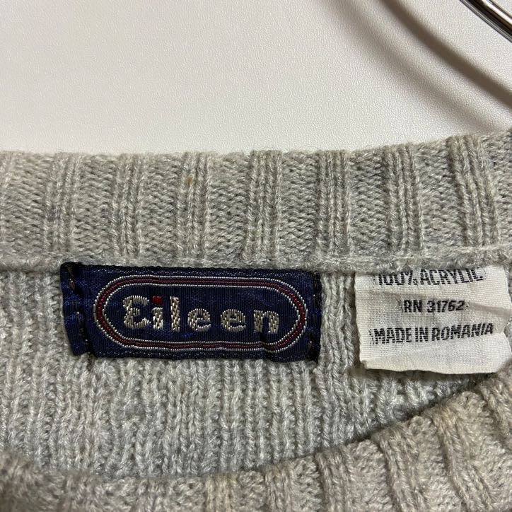 ～90s　Eileen　アクリルニットセーター　クルーネック　ノルディック柄　ヴィンテージ　灰色　グレー　Lサイズ　古着