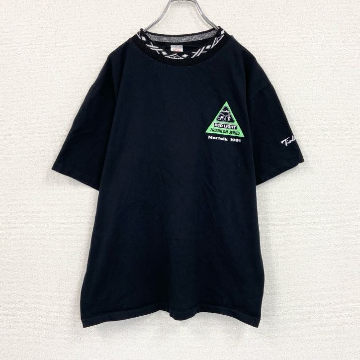 90s　Tinley　半袖プリントTシャツ　Coca-Cola　トライアスロン　シングルステッチ　企業ロゴ　黒　ブラック　XLサイズ　　ヴィンテージ　古着